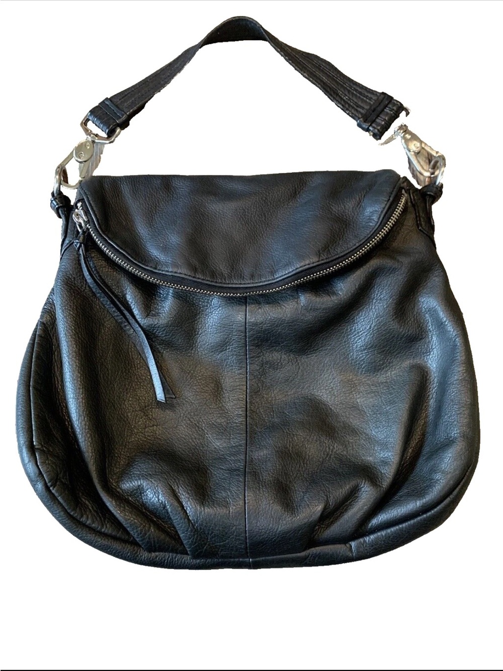 margot Black Leather Shoulder Bag with Zip Flap